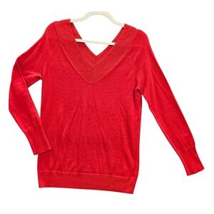CAbi Red V Neck Preppy Lagen Sweater Sz‎ S Long Sleeve Cotton Blend Women #457